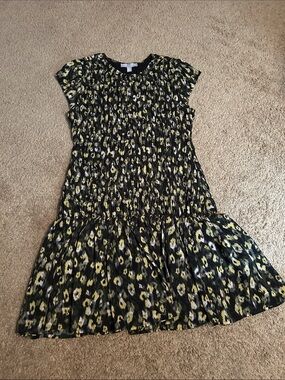 Chelsea28 Black and Yellow Floral Smocked Casual Dress